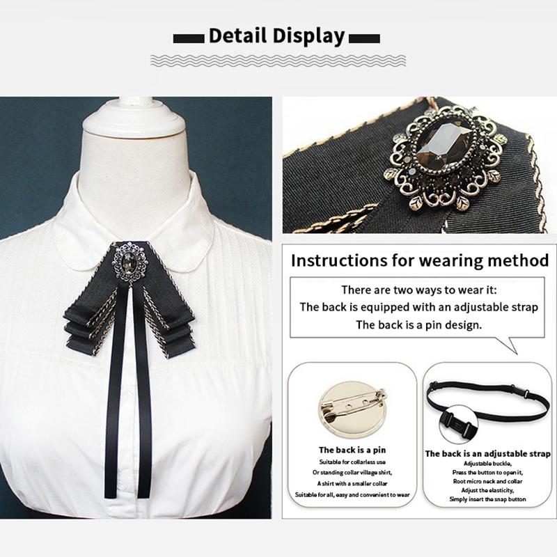 Korean Women'S Bow Tie Brooch Black Rhinestone Pearl Shirt Collar Pins Fashion Bowknot Bowtie Ribbon Wedding Party Necktie