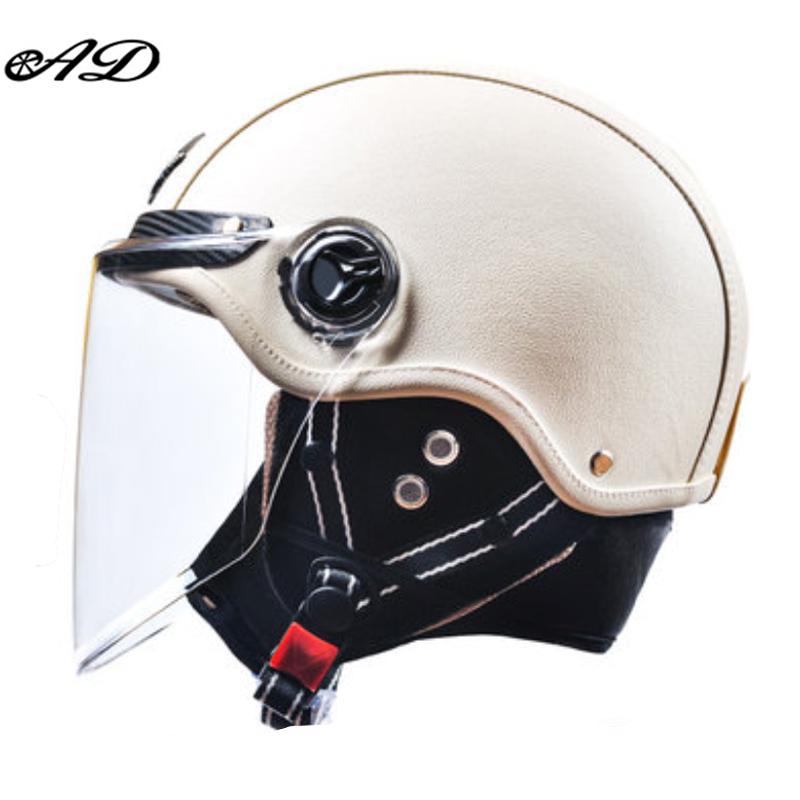 AD Retro Motorcycle Helmets with Harley Visor Leather Helmet for Man Electric Motorbike Vintage Protected Motor Safety Cap