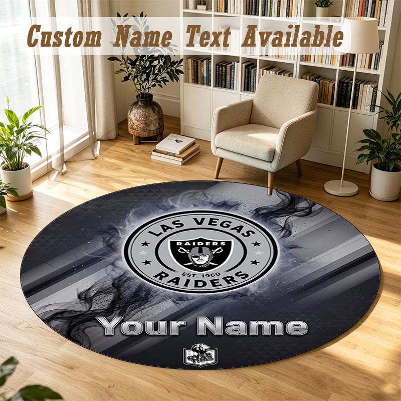 Round Rug Custom NameLas Vegas Raiders Pattern Non Slip Carpet Home Floor Decor