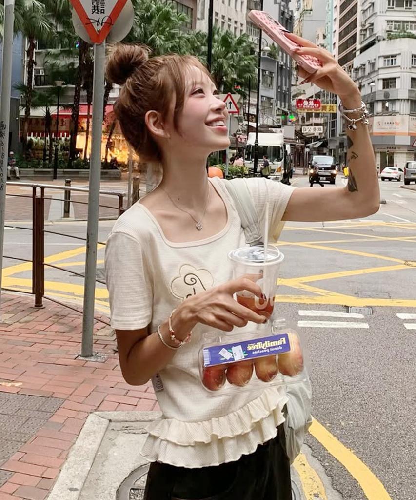 RuNaKi'Hu' Wxt047 Frill Layered Square Neck Short Sleeve (Ivory)