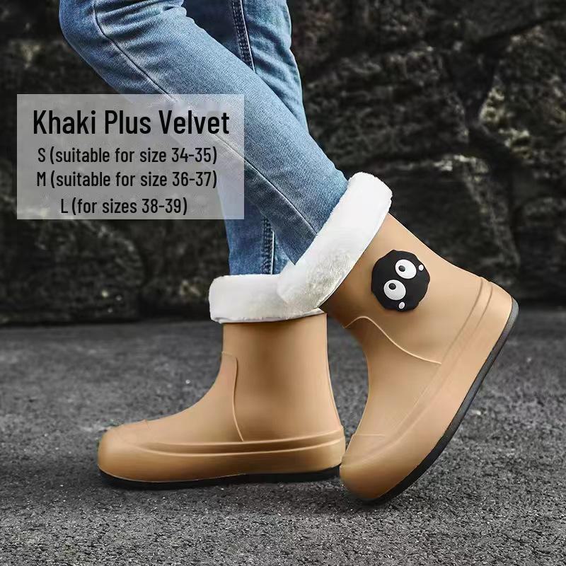 

Жіночі милі корейські мультяшні непромокальні дощові чоботи з оксамитом та бавовною для тепла - короткі чоботи для вулиці 34-35 (Inner Length 220mm)