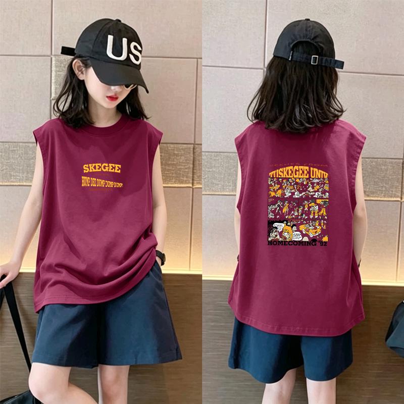 2026 Summer Collection: Stylish Pure Cotton Sleeveless Vest for Medium and Older Girls