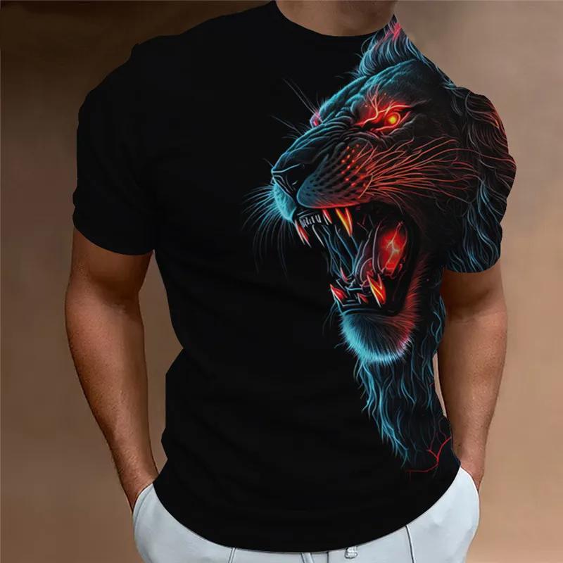 Street Trend Löwenmuster Herren T-Shirts Kurzarm O-Ausschnitt 3D Tierdruck Männliches Outdoor T-Shirt 6XL Plus Size Sommer Casual Tops