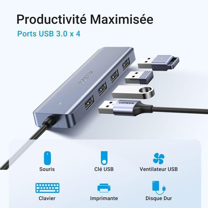 Hub USB - UGREEN - 4 ports USB 3.0 + USB-C - Gris