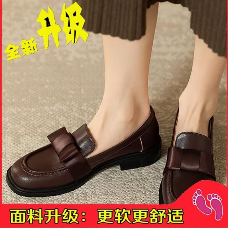 2025 spring and autumn new French small leather shoes women's British style retro square head loafers bow Mary Jane single shoes