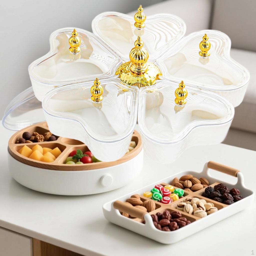 Divided Rotating Serving Tray 5 Compartments Multifunctional Organizer with Lid Appetizer for