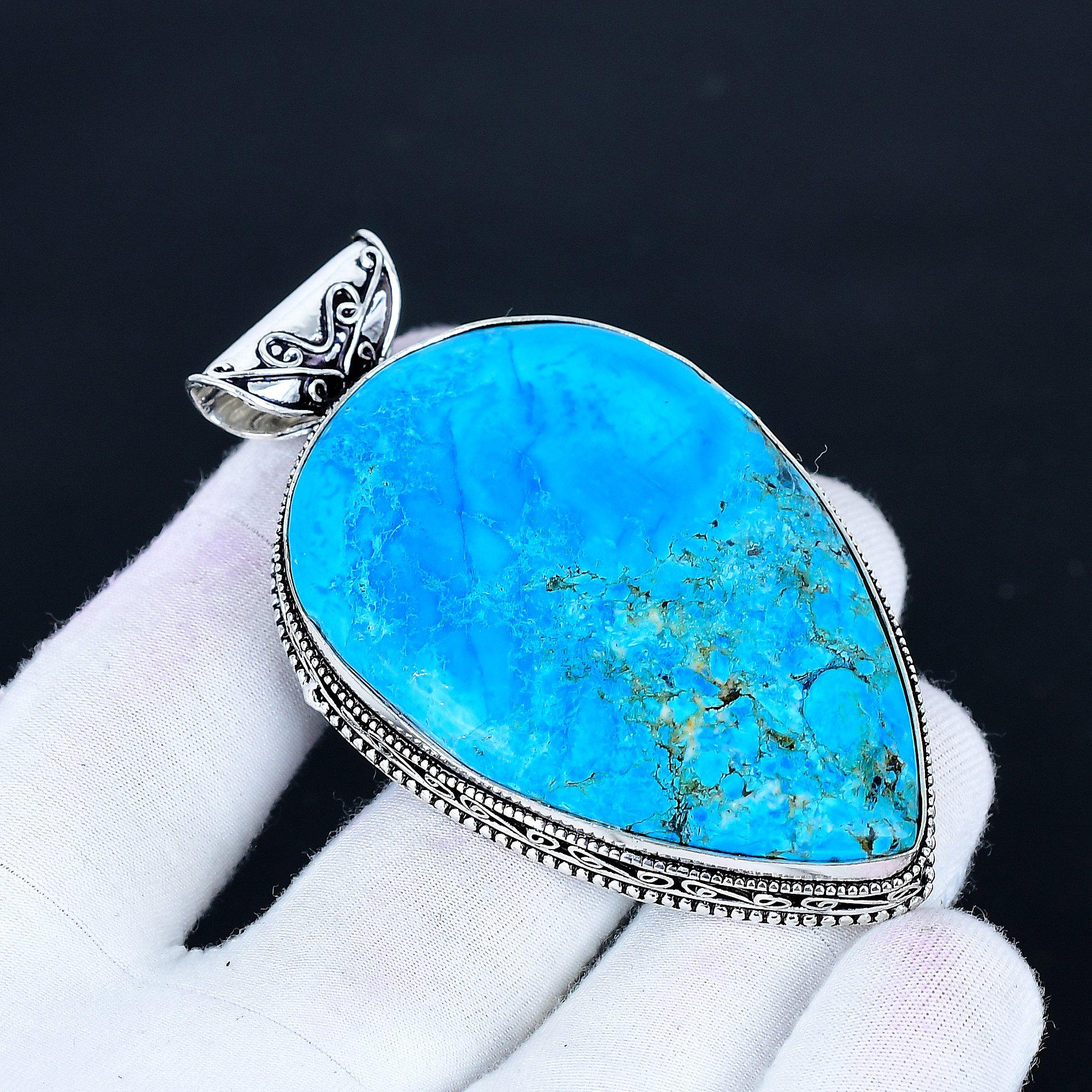 

Tibetan Turquoise Pendant, 925 Sterling Silver Handmade Jewelry, Turquoise Silver Pendant, Party Wear Jewelry For Women s, Pendant New Year Gift 10 Cm синий