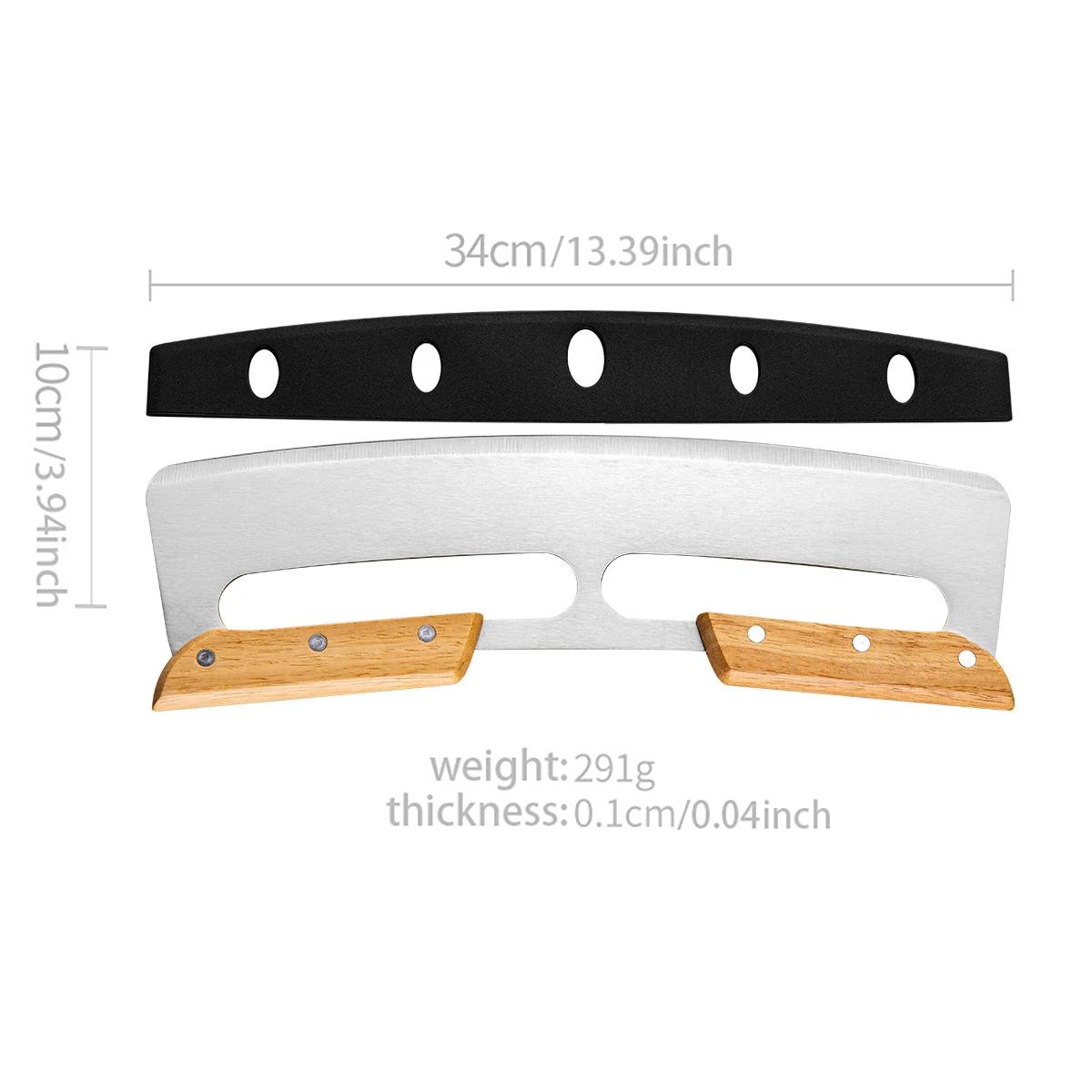 

Нож для пиццы из нержавеющей стали с деревянной ручкой, нож для раскатки пиццы с защитной крышкой, полукруглый нож для пиццы, кухонные инструменты для выпечки