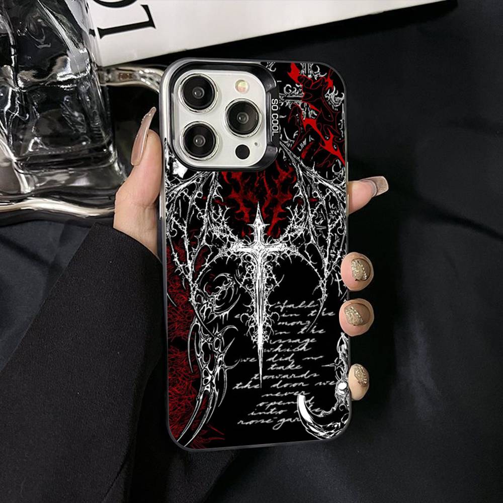 Gothic Cyber Sigil Cross Phone Case For iPhone 17 Air 16 15 14 11 12 13 Pro Max Plus X XR XS Colored Silver Hard Cover