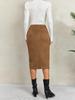 Women's Solid Color Pleated Suede Skirt High Waisted Buckle Wrapped Hip Short Skirt Middle Skirt