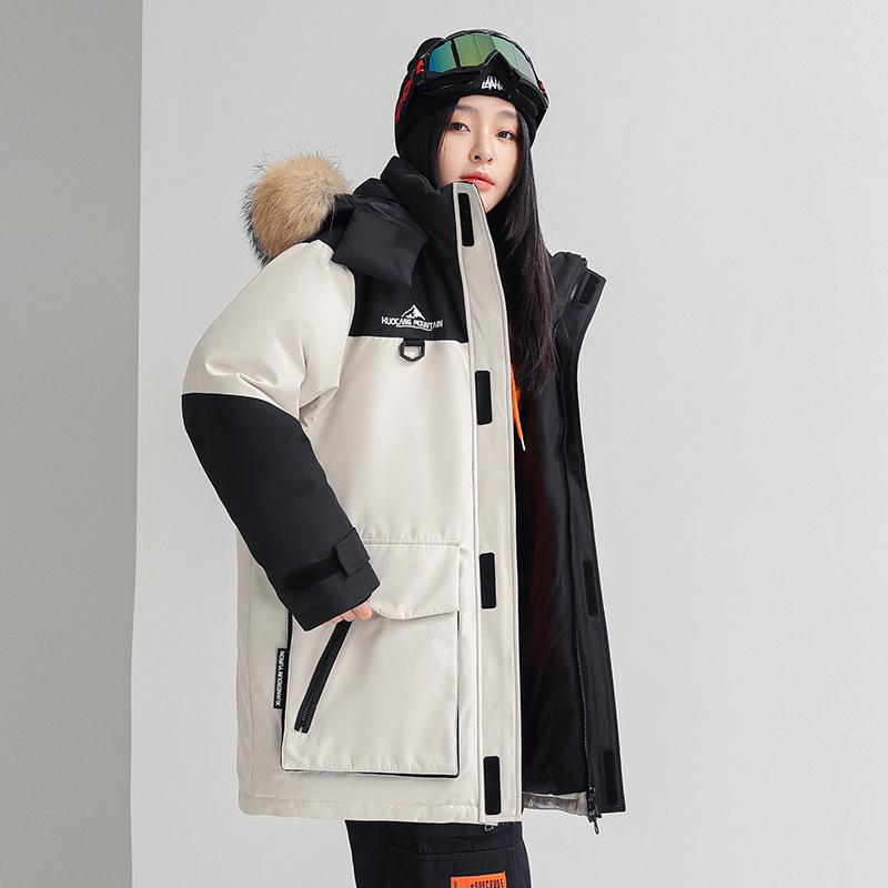 Tooling down jacket female couple outdoor hiking suit winter sports jacket duck down short hooded raccoon hair
