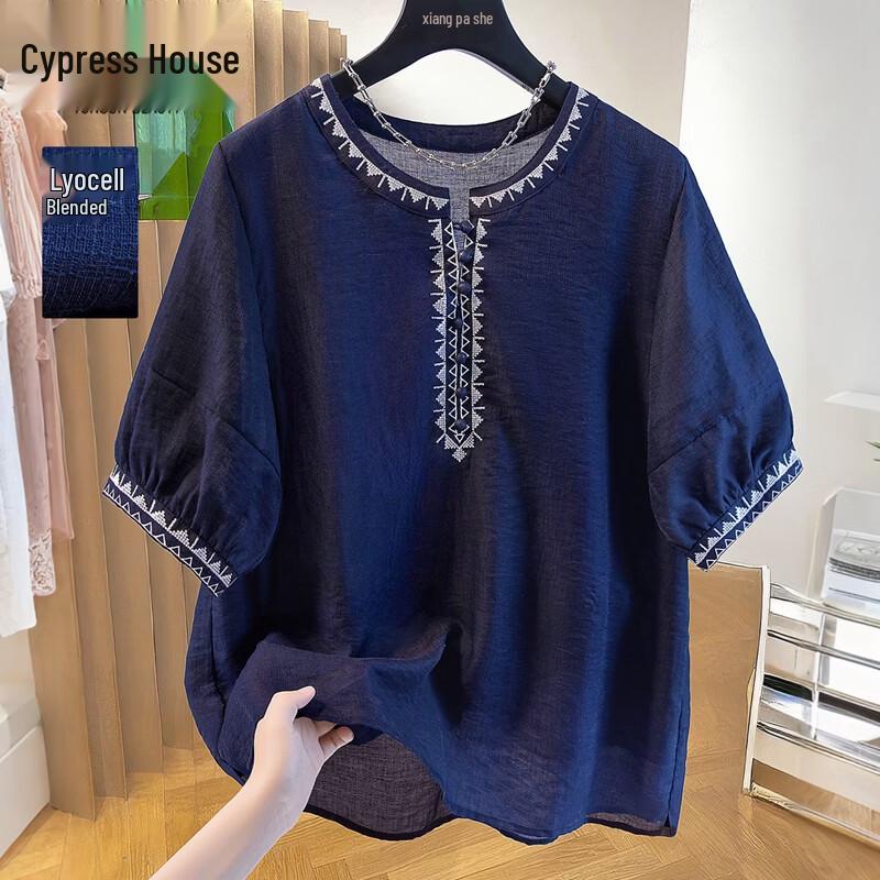 Sipashe Women s Bohemian Lyocell-Linen Blend Round Neck Blouse M
