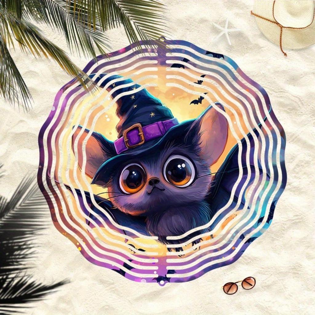 2D Mandala Wind Chime with Wizard Hat & Bat Design - Metal Hanging Decor for Garden, Indoor & Outdoor Use, Perfect for Halloween, Thanksgiving