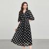 French Elegant Polka Dot Chiffon V-Neck Midi Tea Dress
