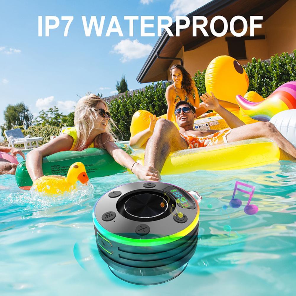 Bluetooth-Compatible 5.3 Shower Speaker FM Radio Stereo Subwoofer IPX7 Waterproof Wireless Speaker with Suction Cup for Bathroom