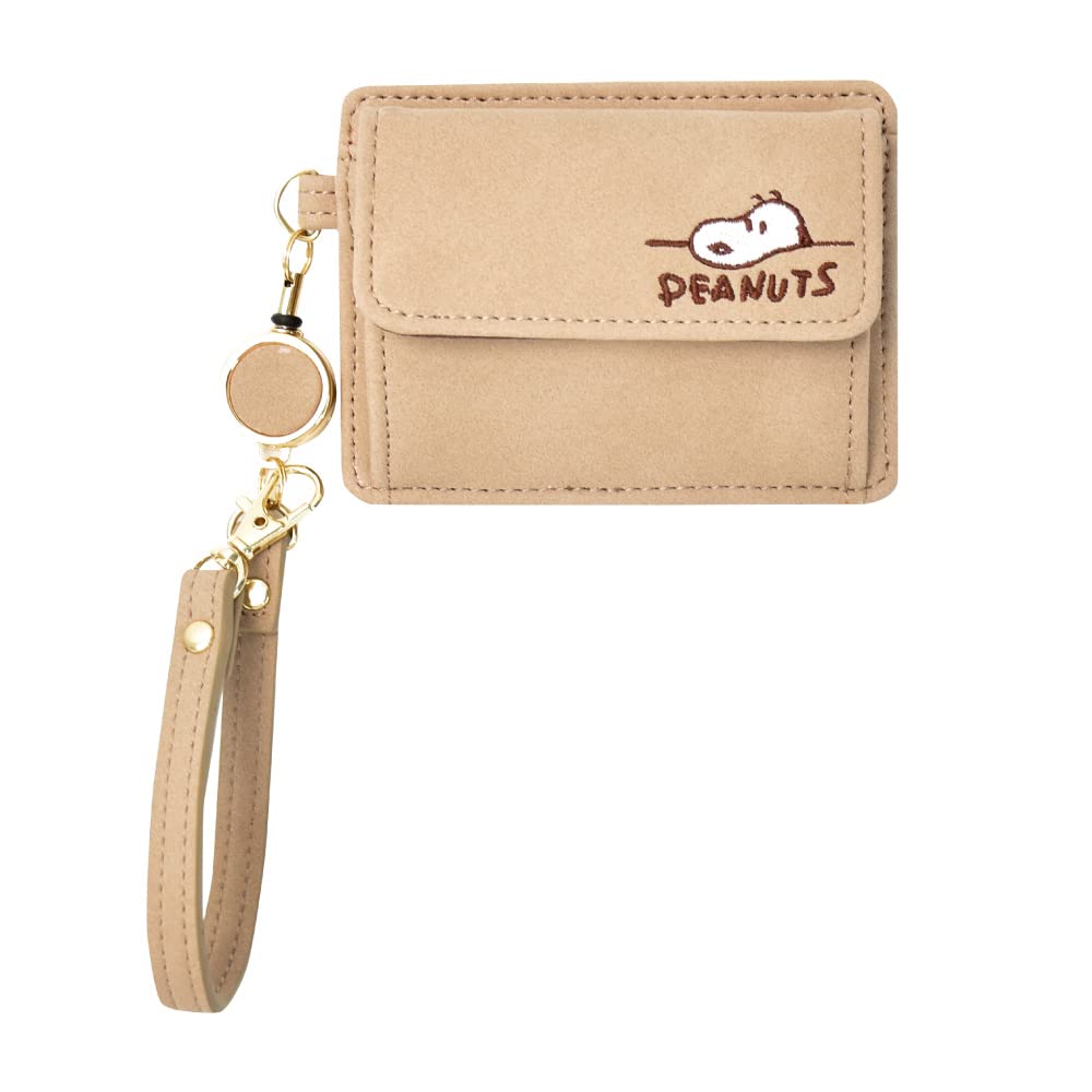 

Snoopy Coin Case, Pass Case, Coin Purse, Synthetic Leather and PU Leather, Compact, with Reel, Strap, Card Case, Beige (SPZ-3021) snoopy0121