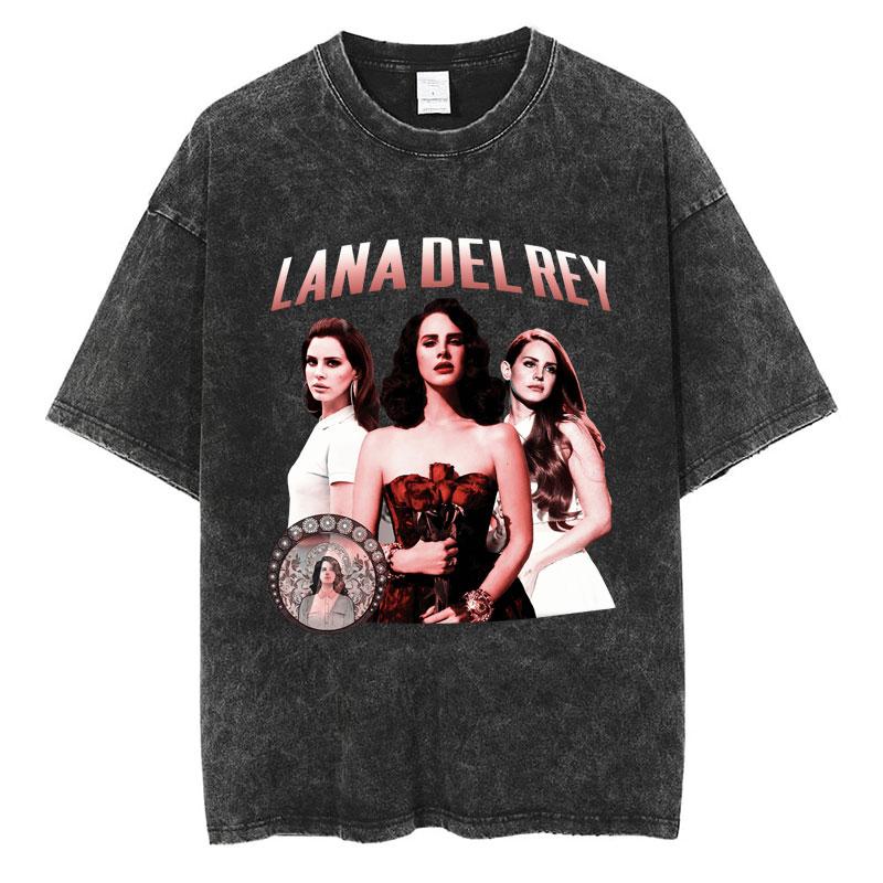 S Maglietta Lavata di Lana Del Rey Harajuku Uomo Donna Retro Manica Corta T-shirt alla Moda Cotone Oversize Streetwear