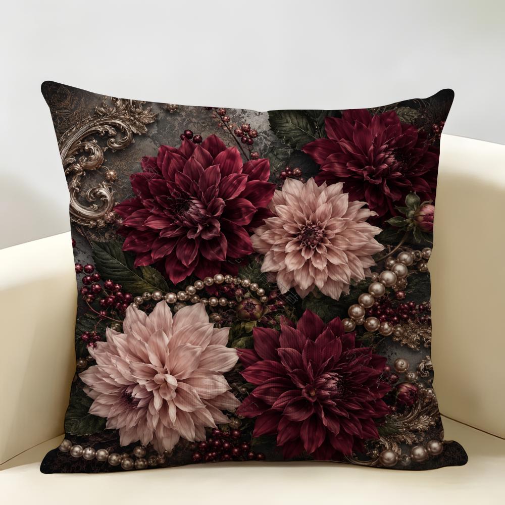 VintagePearlOrnateFloral Cushion Cover Durable Hypoallergenic Organic Linen Short Pillow Cover Washable
