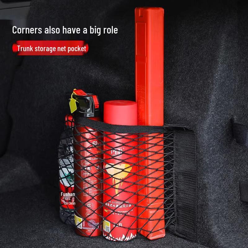Clearance Car Velcro Mesh Bag Trunk Organizer & Fire Extinguisher Holder