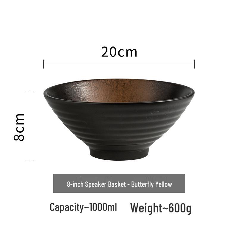 Japanese Ceramic Ramen Bowl Set: Large Retro Conical Hat Design Soup & Noodle Bowl with Plate