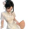 Women's Summer Cheongsam Dress with Tassel Embroidery – Youthful Chinese Style with Irregular Waist-Cinching Long Skirt