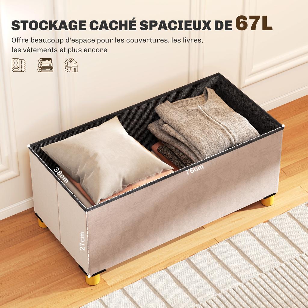 Faltbare Aufbewahrungsbank am Fußende Volumen 67 L Tragfähigkeit 120 kg mit Deckel 76L x 38B x 38H cm Rosa