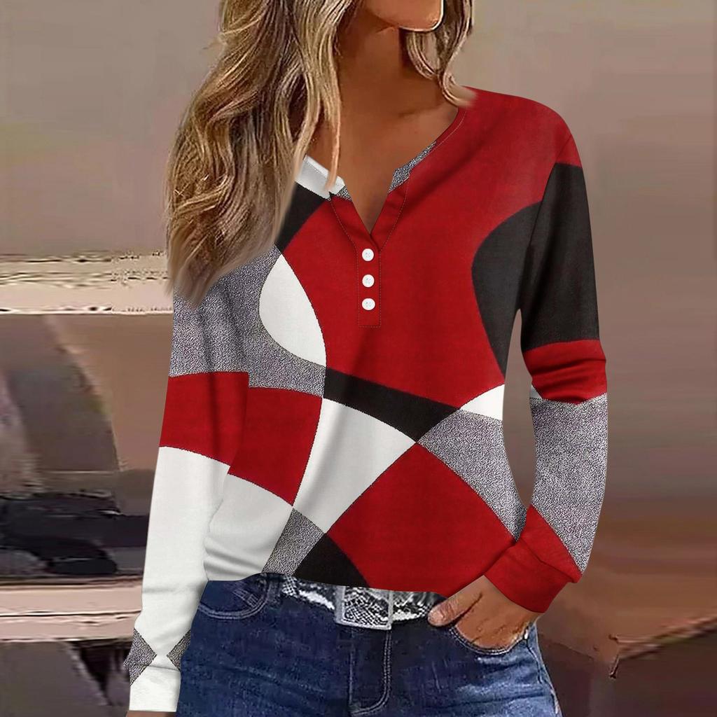 Women's T Shirt Tee Button Long Sleeve Daily Weekend Fashion Basic V- Neck Regular Top