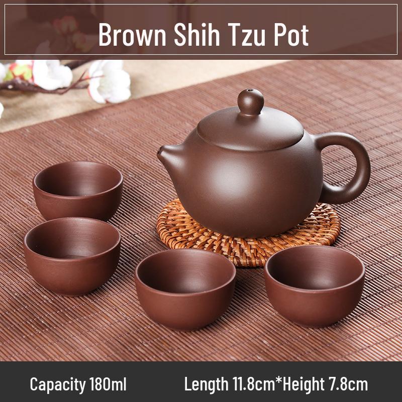Yixing Zisha Handmade Xishi Teapot Set with Filter and 4 Cups