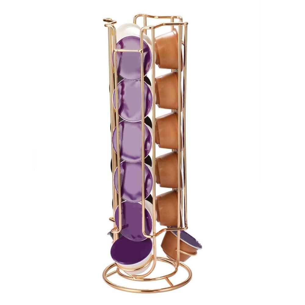 Gold Finish Coffee Capsule Holder Iron Wire Construction Coffee Capsule Stand Countertop Storage