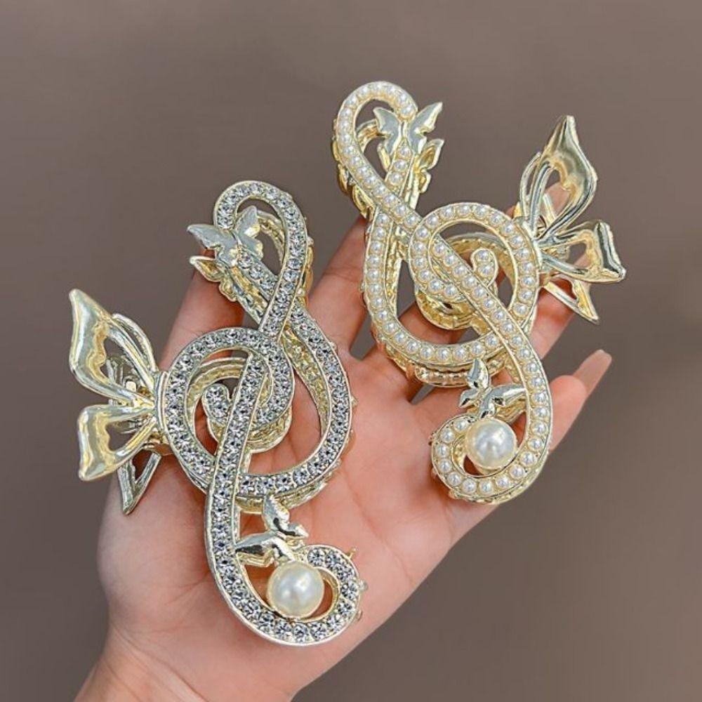 Thick Hair Music Note Claw Clip Rhinestone Shark Clip Luxury Metal Hairpins  Women