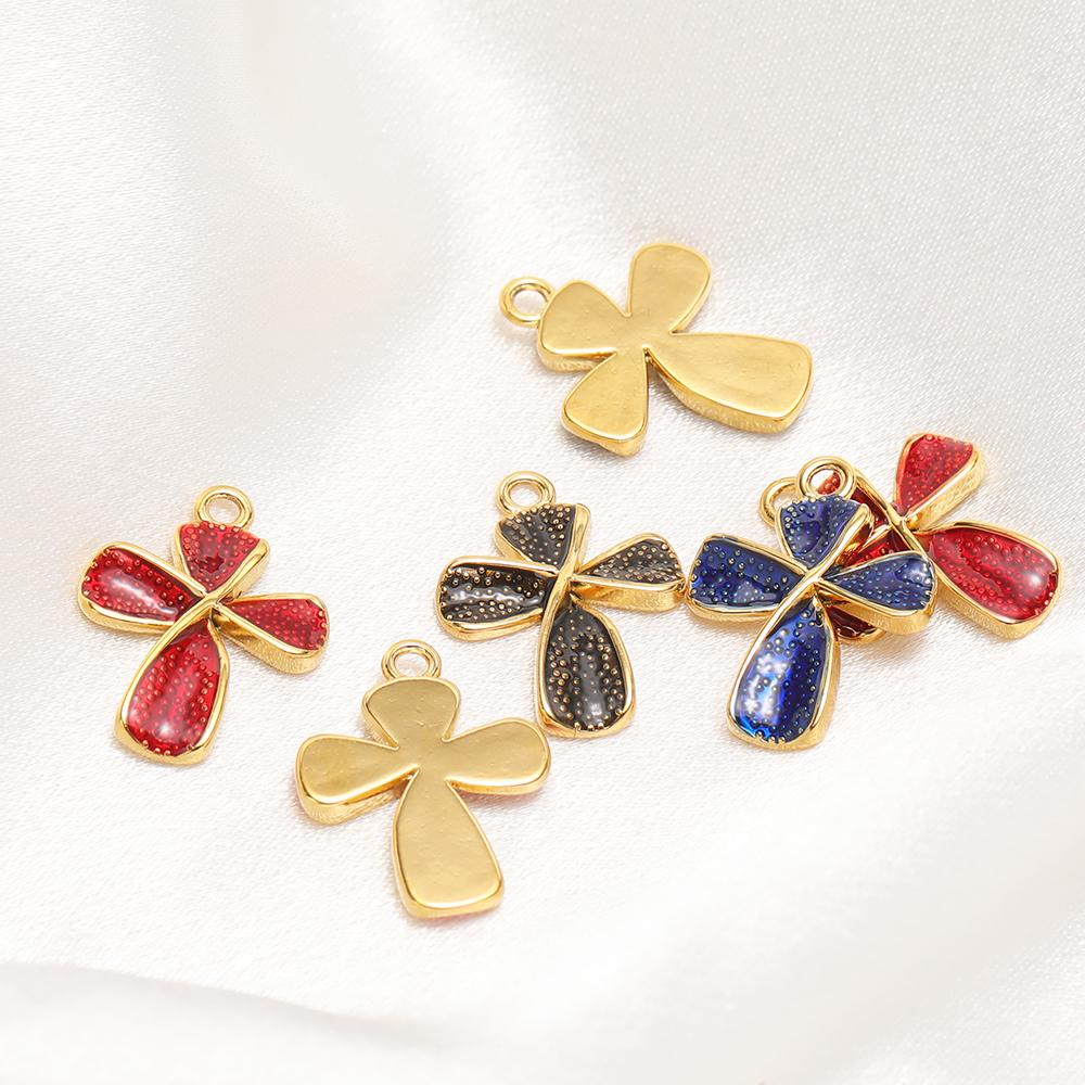 5pcs Stainless Steel Transparent Enamel Cross Dot Charms Pendant for Necklace Findings DIY Jewelry Earrings Making Supplies