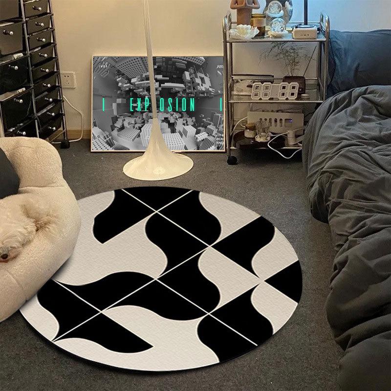 Black and White Minimalist Boys' Bedroom Non-Slip Billiards Floor Mat, 8-Ball Carpet for Home, Living Room, or Bedside Rug