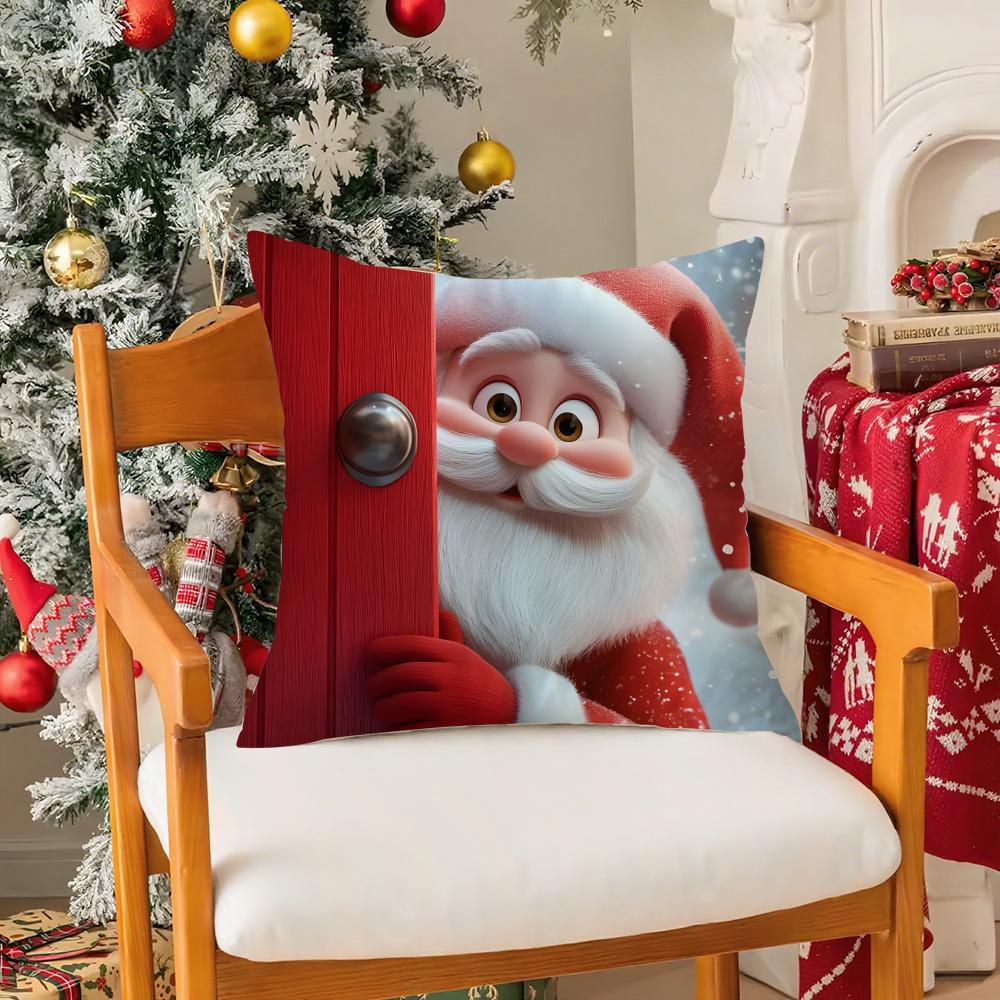 Cute Christmas Cartoon Illustrations Second Pillow Case Silky Short Plush With Invisible Zipper Dustproof Sofa Cushion Cover
