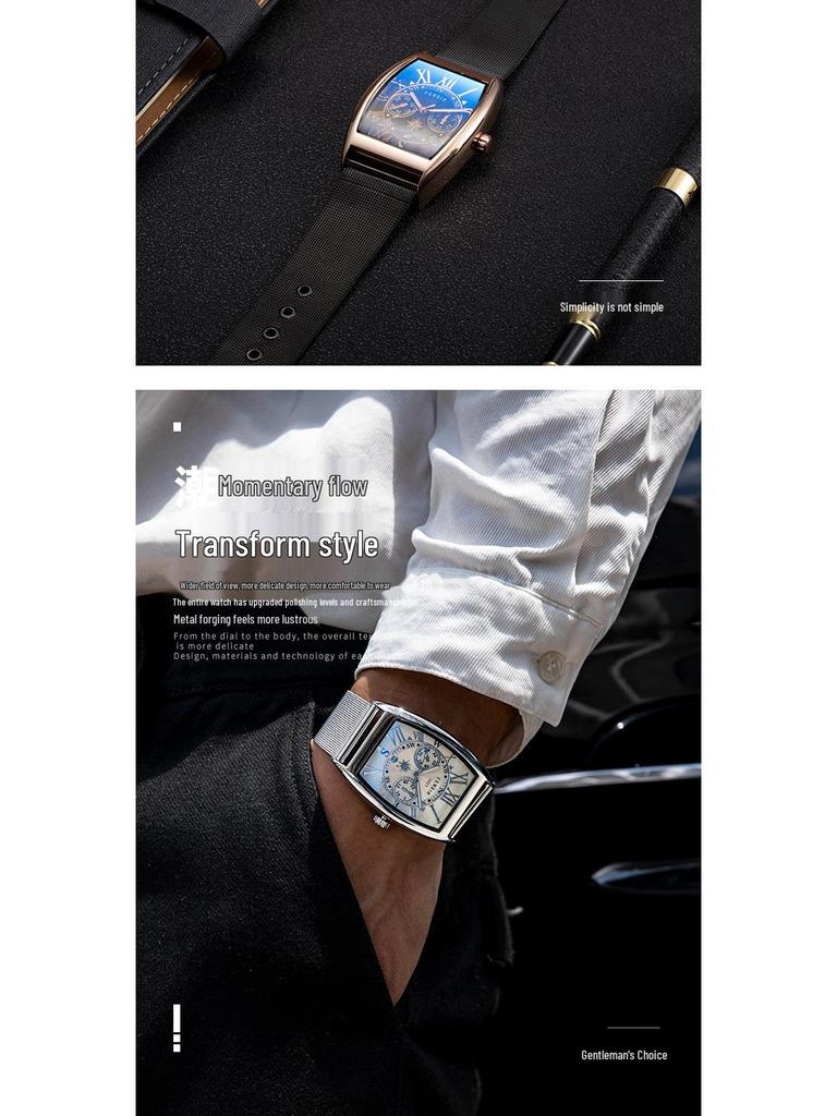 Finish Big Barrel Men's Watch: European & American Style, Leather Strap, Waterproof, Calendar, Casual Office Wear.