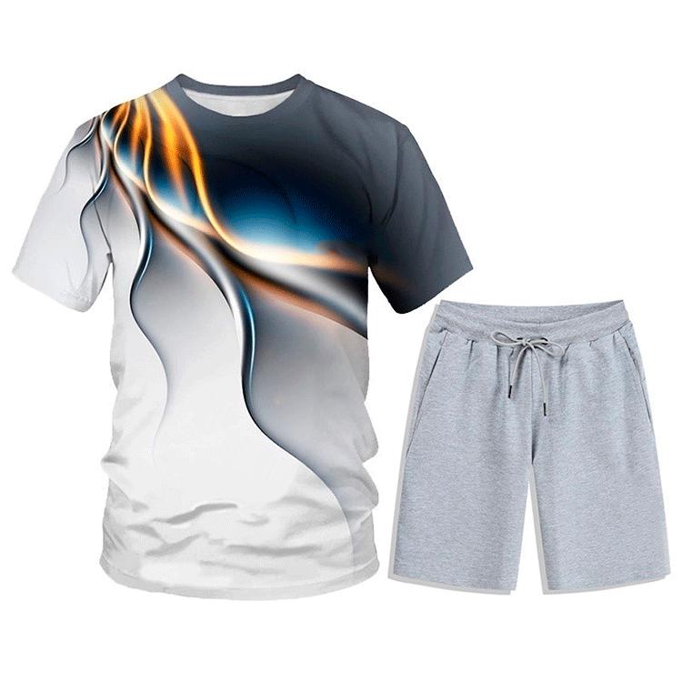 

Men s 3D Geometric Water Drop Print Short Sleeve T-shirt Set 2XL