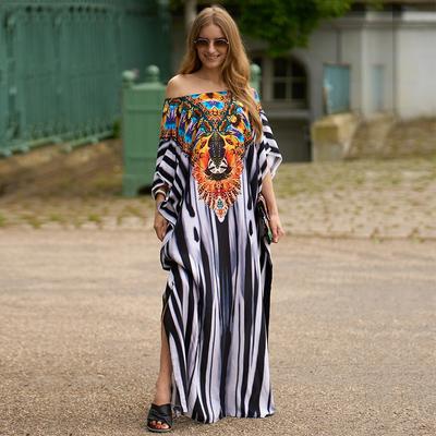 Casual print φόρεμα Μαξί φόρεμα με μανίκια 2023 Γυναικεία Μαροκινό Καφτάν Γυναικεία Bohemian Holiday beachwear Φορέματα μέσης γάμπας Q1450