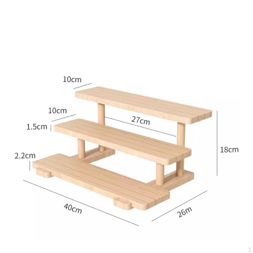 Wooden Display Stand, Tiered Organizer Shelf, Countertop Dessert Riser, Multipurpose Storage for