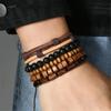 5Pcs Handmade Multilayer Elastic Cord Bracelet Coconut Shell Wood Beads Bangle Adjustable Retro Jewelry Gift