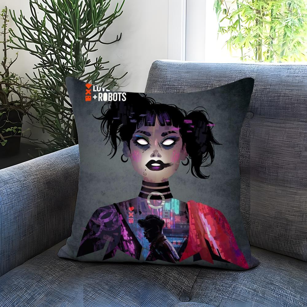 

Love D-Death Robots Cushion Cover Comfortable Reversible Pillow Cover Ideal for Car Sofa Bedroom & Beyond 12x12Inch