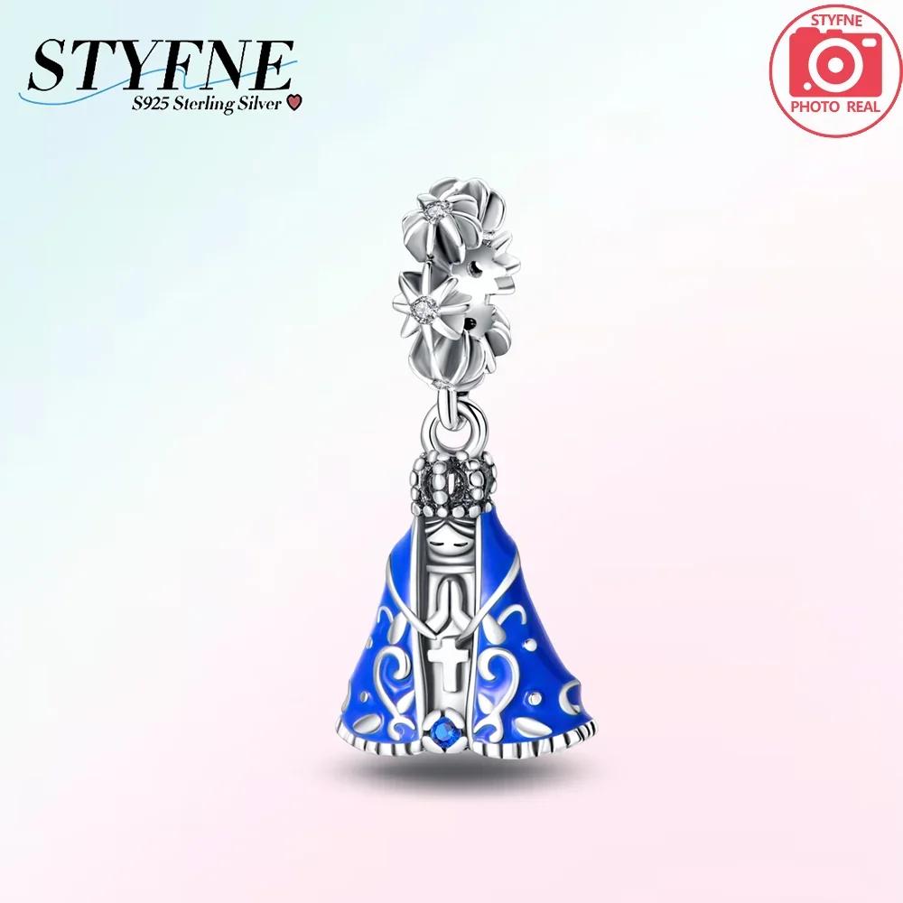 Authentic Blue Doll Girl Pendant Angel Religious Cross Bead Charms Compatible With Bracelets Copper Women Diy Fine Gift Necklaces Accessory Set