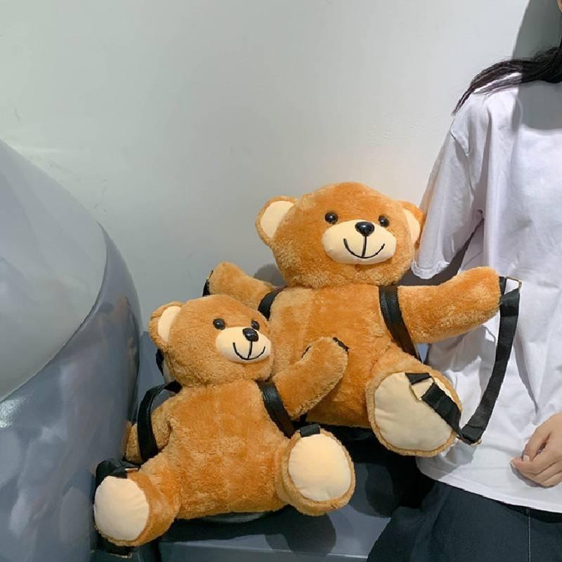 Mochila de Urso de Pelúcia Fofa Novo Estilo 2023 Bolsa de Ombro para Meninas Material Macio