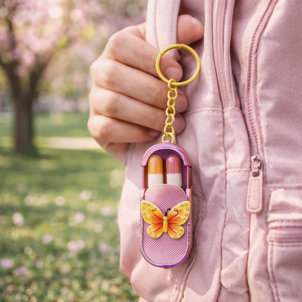 Lightweight Keychain Pendant Pill Storage Container Butterfly Dispenser Mini Storage Box Outdoor Pill Organizer Business Trip