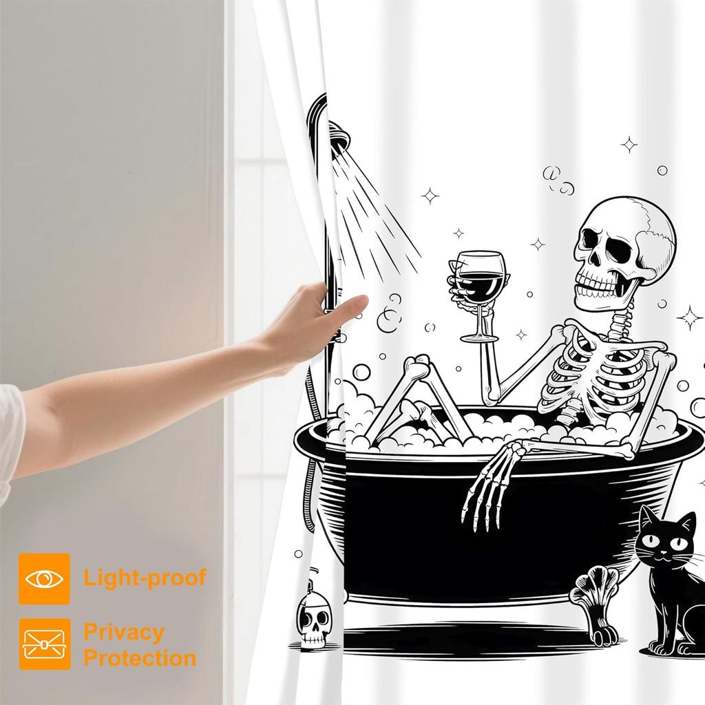 Funny Skeleton Skull Shower Curtain,Bathroom Shower Curtains Bathtub Home Decor Waterproof Fabric Machine Washable with 12 Hooks
