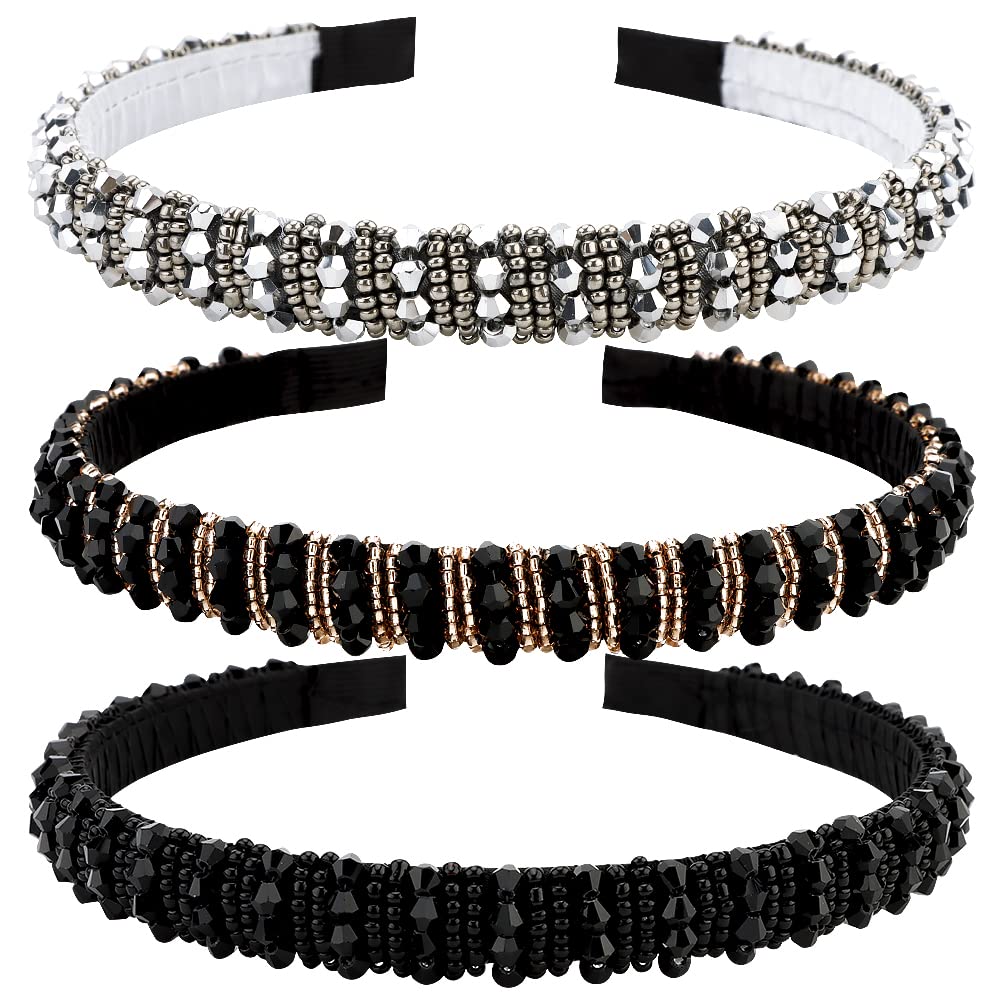 Beaded Crystal Rhinestone Dressy Headbands for Women and Girls - Diamond Thin Sparkly Hair Bling Headbands