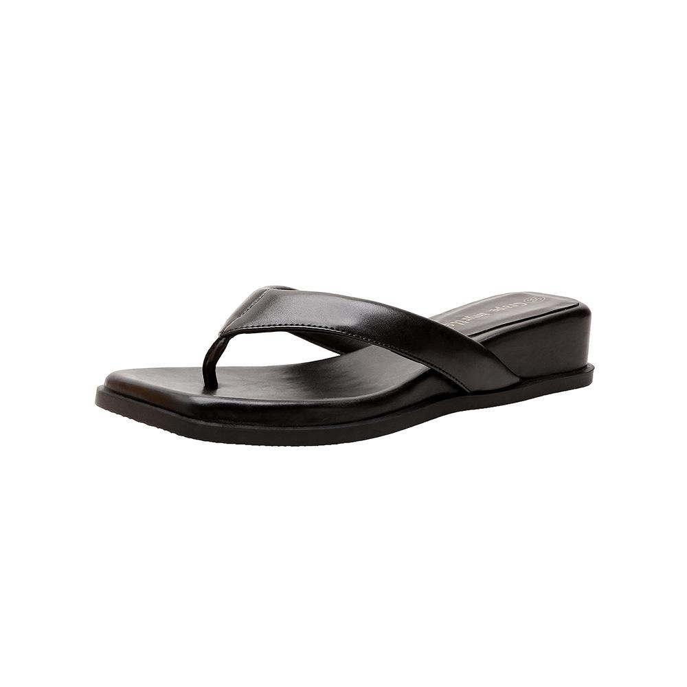 Rutschfeste Schuhe mit eckiger Spitze und Keilabsatz, Strandschuhe für Damen, Flip-Flops
