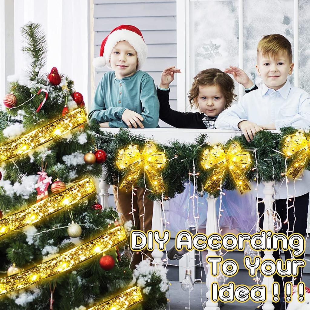 Lhyxuuk Christmas Ribbon Lights, 5M (50 LEDs)  10M (100 LEDs), Christmas Tree Ornaments, Romantic Christmas Decorations, Perfect for Weddings,