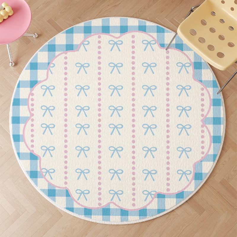 Runder Wohnzimmerteppich Blaue Teppiche Schleifenteppich Bonbonfarbe Niedlich Süßes Mädchen Heimdekoration Teppiche für Schlafzimmer Nachttisch Bodenmatte