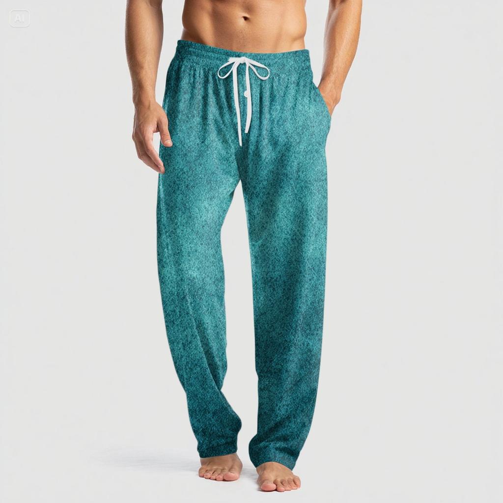 Pantaloni casual da uomo in maglia con stampa alla moda e tasca, pantaloni da pigiama