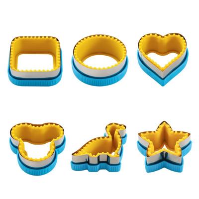 6pcs/Set Various Shapes Sandwich Cutter Mold Square Dinosaurs Cookie Cutter Stainless Steel PP Stars Cookie Bread Mold