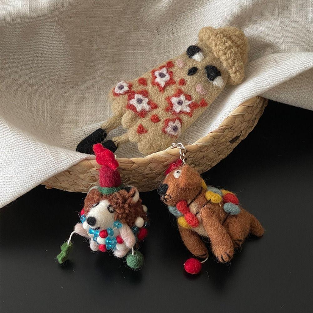 Puppy Wool Felt Animal Pendant Dog Cartoon Keychain Cartoon Rabbit Keyring  Couple